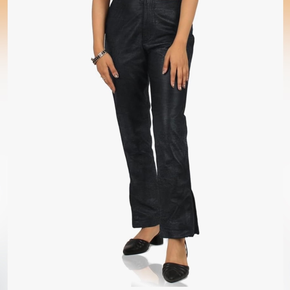 Laverapelle Elegant Zip-Slit Black-Snaff Genuine Leather Skinny Jeans for Women